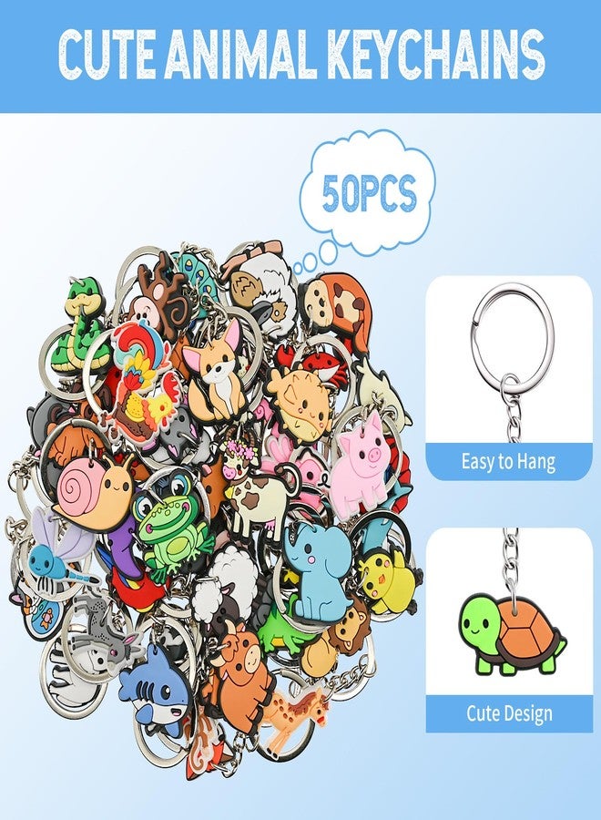 Ibuclein 50Pcs Cute Animals Keychains Bulk,DIY Cute Keychain Charms,Backpack Charms for Girls,Backpack Keychains Include Cat and Dog ect,PVC Key Ring,Prize Box for Classroom and Party Favors gifts - Image 4